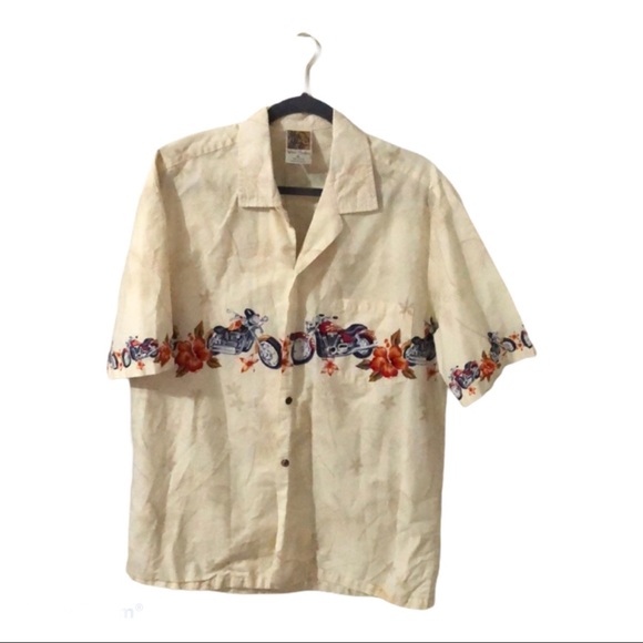 Winnie Fashion Other - Winnie Fashion cream colored short sleeve button down motorcycle Hawaiian shirt